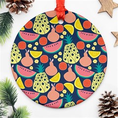 Fruit Pineapple Watermelon Orange Tomato Fruits Ornament (round) by Mariart