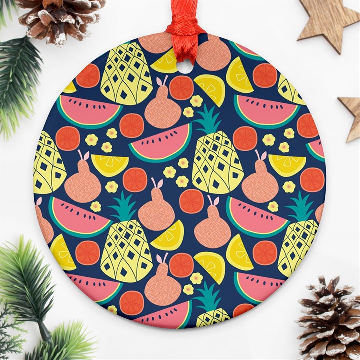 Fruit Pineapple Watermelon Orange Tomato Fruits Ornament (Round)