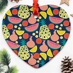 Fruit Pineapple Watermelon Orange Tomato Fruits Heart Ornament (two Sides) by Mariart