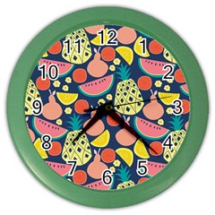 Fruit Pineapple Watermelon Orange Tomato Fruits Color Wall Clocks by Mariart