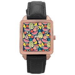 Fruit Pineapple Watermelon Orange Tomato Fruits Rose Gold Leather Watch  by Mariart