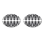 Model Traditional Draperie Line Black White Triangle Cufflinks (Oval) Front(Pair)