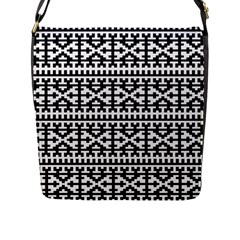 Model Traditional Draperie Line Black White Flap Messenger Bag (l) 