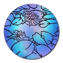 Lotus Flower Wall Purple Blue Round Mousepads by Mariart