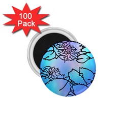 Lotus Flower Wall Purple Blue 1 75  Magnets (100 Pack) 