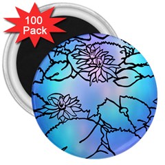 Lotus Flower Wall Purple Blue 3  Magnets (100 Pack)