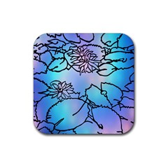 Lotus Flower Wall Purple Blue Rubber Coaster (square)  by Mariart