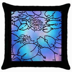 Lotus Flower Wall Purple Blue Throw Pillow Case (black) by Mariart