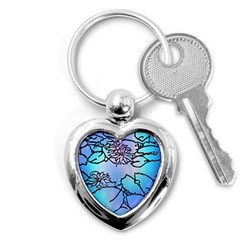 Lotus Flower Wall Purple Blue Key Chains (heart)  by Mariart