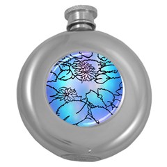 Lotus Flower Wall Purple Blue Round Hip Flask (5 Oz)