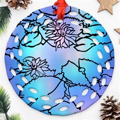 Lotus Flower Wall Purple Blue Round Filigree Ornament (two Sides)