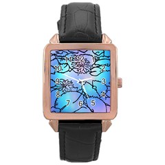 Lotus Flower Wall Purple Blue Rose Gold Leather Watch  by Mariart