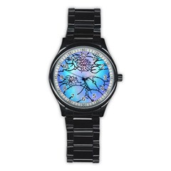 Lotus Flower Wall Purple Blue Stainless Steel Round Watch by Mariart