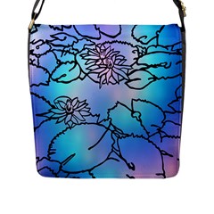 Lotus Flower Wall Purple Blue Flap Messenger Bag (l) 