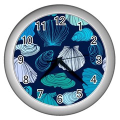 Mega Menu Seashells Wall Clocks (silver)  by Mariart