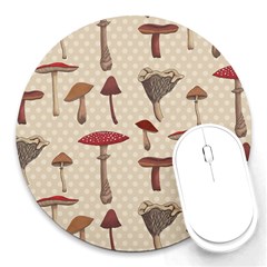 Mushroom Madness Red Grey Brown Polka Dots Round Mousepads by Mariart