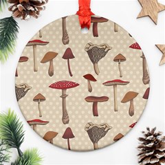 Mushroom Madness Red Grey Brown Polka Dots Ornament (round) by Mariart