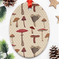 Mushroom Madness Red Grey Brown Polka Dots Ornament (oval) by Mariart