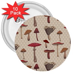 Mushroom Madness Red Grey Brown Polka Dots 3  Buttons (10 Pack) 