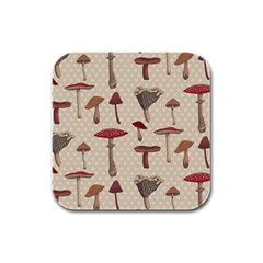 Mushroom Madness Red Grey Brown Polka Dots Rubber Square Coaster (4 Pack)  by Mariart