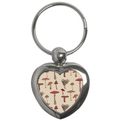 Mushroom Madness Red Grey Brown Polka Dots Key Chains (heart)  by Mariart