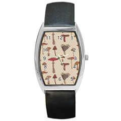 Mushroom Madness Red Grey Brown Polka Dots Barrel Style Metal Watch