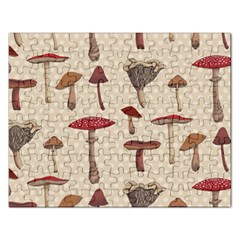 Mushroom Madness Red Grey Brown Polka Dots Rectangular Jigsaw Puzzl by Mariart