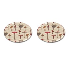 Mushroom Madness Red Grey Brown Polka Dots Cufflinks (oval) by Mariart