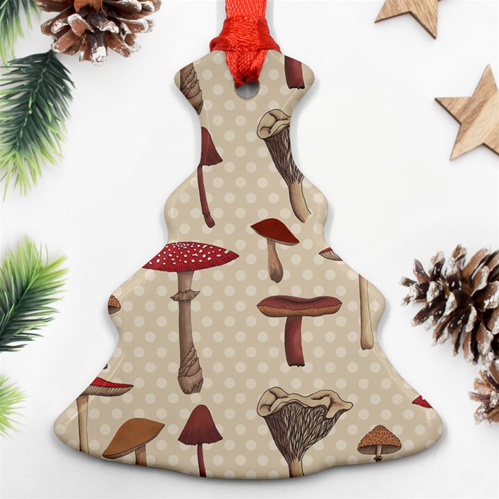 Mushroom Madness Red Grey Brown Polka Dots Christmas Tree Ornament (Two Sides)