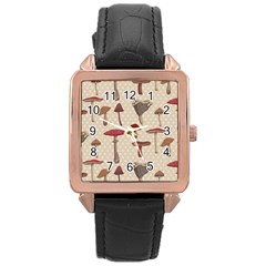 Mushroom Madness Red Grey Brown Polka Dots Rose Gold Leather Watch  by Mariart