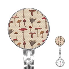 Mushroom Madness Red Grey Brown Polka Dots Stainless Steel Nurses Watch by Mariart