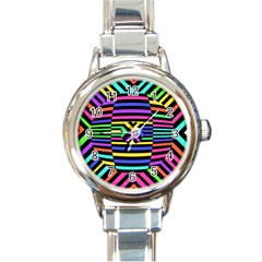 Optical Illusion Line Wave Chevron Rainbow Colorfull Round Italian Charm Watch