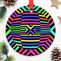 Optical Illusion Line Wave Chevron Rainbow Colorfull Ornament (round) by Mariart