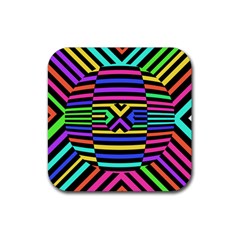 Optical Illusion Line Wave Chevron Rainbow Colorfull Rubber Coaster (square) 