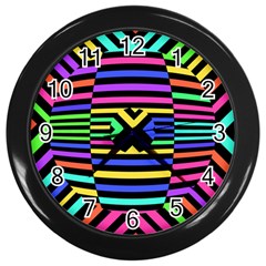 Optical Illusion Line Wave Chevron Rainbow Colorfull Wall Clocks (black) by Mariart