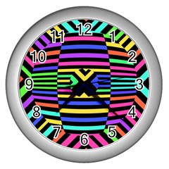 Optical Illusion Line Wave Chevron Rainbow Colorfull Wall Clocks (silver) 