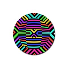 Optical Illusion Line Wave Chevron Rainbow Colorfull Rubber Round Coaster (4 Pack) 