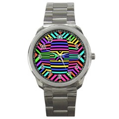 Optical Illusion Line Wave Chevron Rainbow Colorfull Sport Metal Watch by Mariart