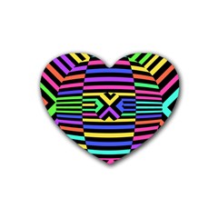 Optical Illusion Line Wave Chevron Rainbow Colorfull Rubber Coaster (heart) 