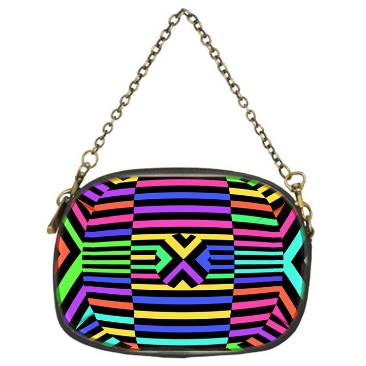 Optical Illusion Line Wave Chevron Rainbow Colorfull Chain Purses (One Side) 