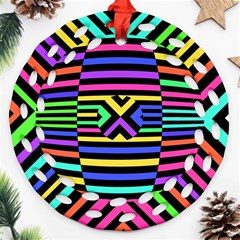 Optical Illusion Line Wave Chevron Rainbow Colorfull Ornament (round Filigree) by Mariart