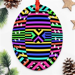 Optical Illusion Line Wave Chevron Rainbow Colorfull Ornament (oval Filigree) by Mariart