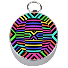 Optical Illusion Line Wave Chevron Rainbow Colorfull Silver Compasses by Mariart