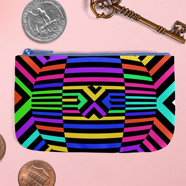 Optical Illusion Line Wave Chevron Rainbow Colorfull Large Coin Purse