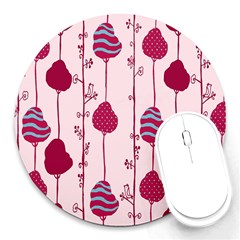 Original Tree Bird Leaf Flower Floral Pink Wave Chevron Blue Polka Dots Round Mousepads by Mariart