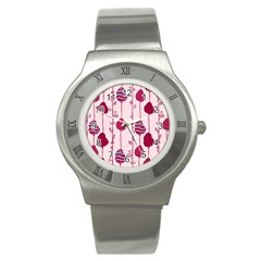 Original Tree Bird Leaf Flower Floral Pink Wave Chevron Blue Polka Dots Stainless Steel Watch by Mariart