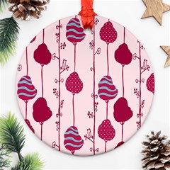 Original Tree Bird Leaf Flower Floral Pink Wave Chevron Blue Polka Dots Round Ornament (two Sides)