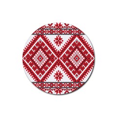 Model Traditional Draperie Line Red White Triangle Rubber Round Coaster (4 Pack) 