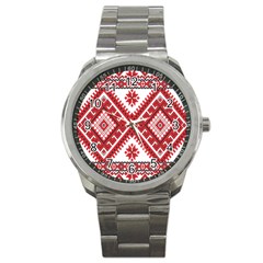 Model Traditional Draperie Line Red White Triangle Sport Metal Watch by Mariart