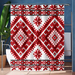 Model Traditional Draperie Line Red White Triangle Shower Curtain 60  X 72  (medium) 